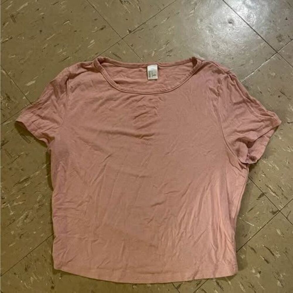 Pink Women's Plain Round Neck Slim Fit Short Sleeve Cropped T-Shirt